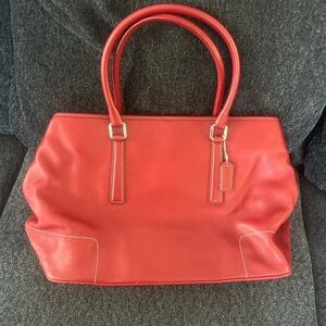 Coach Red Leather Tote Bag